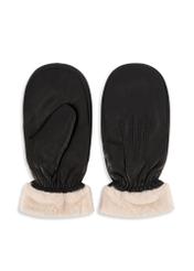 Women's black leather gloves with fur REKDS-0095-99(Z26), front and back product view on a white background.