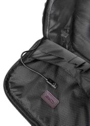 Black spacious men's backpack TORMN-0378-98(Z25), close-up of the product detail, view on a white background.