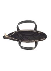 Black leather shopper bag TORES-0728D-99(Z25), view of the inside of the product on a white background.