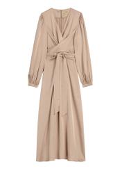 Beige midi dress SUKDT-0263-1B(W26) - front product view, on white background.