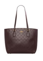 Burgundy women's shopper bag with monogram TOREC-1291-4P(Z26), product view from the front on a white background.