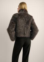 Women's short brown fur coat FUTDP-0086-1H(Z26), product view from the back on the model. Half of the silhouette visible.