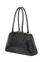 Black leather croco women's shoulder bag TORES-1325-9G(Z26), diagonal product view on white background.