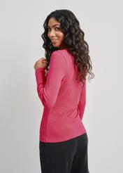 Pink ribbed women's longsleeve blouse LSLDT-0043-34(W24)-03