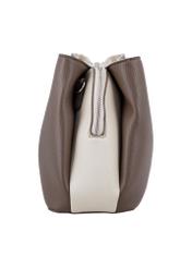 Women's handbag made of imitation leather in cool beige color TOREC-1261-1K(Z26), product view from the side on a white background.