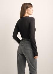 Black women's cashmere sweater SWEDT-0260-99(Z26), product view from the back on the model, half of the silhouette visible.