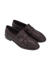Women's brown leather moccasins BUTYD-1328-1I(Z26), diagonal product view on white background.