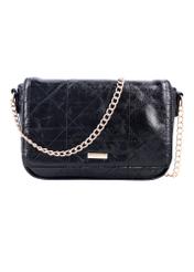 Black small glossy messenger bag TOREC-1254-9F(Z26), front product view on white background.