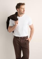 Men's white cotton T-shirt TSHMT-0153-0A(Z26), front view of the product on the model. Half of the silhouette visible.