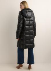 Black women's winter jacket KURDT-0677-99(Z26), product view from the back on the model. Full body visible.