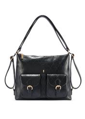 Black leather women's belt PASDS-0342-99(W26) - front product view, on white background.