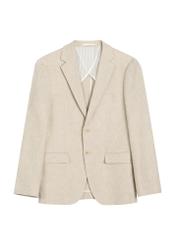 Men's beige herringbone blazer MARMT-0023-1B(W26), front product view on white background.
