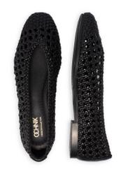 Women's black braided ballet flats BUTYD-1251-99(W26), product view from above on white background.