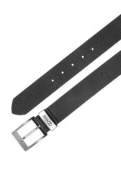 Men's black leather belt PASMS-0127-9I(W26), top view of the product on a white background.