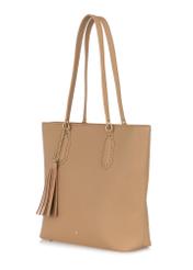 Beige padded faux leather shopper bag TOREC-0905-80(W24)-03