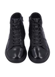Black leather sports shoes BUTYM-0568-99(Z26), front product view on white background.