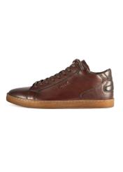 Brown leather men's sneakers BUTYM-0405B-89(Z25), product view from the side on a white background.-02