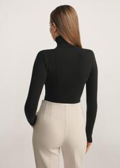 Black women's turtleneck sweater SWEDT-0245-99(Z25), product visible from the back on the model, half of the silhouette visible.