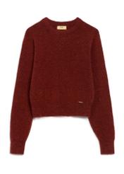 Red women's sweater with alpaca wool SWEDT-0283-3D(Z26), front product view on white background.