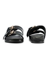 Black women's leather flip-flops BUTYD-1161-99(W25), product visible from the front and back on a white background.