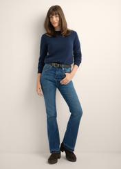 Women's navy blue denim pants JEADT-0017-7D(Z26), front view of the product on the model. Full body visible.