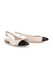 Beige leather ballet flats without a heel BUTYD-1052A-1B(W26), diagonal product view on a white background.