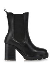 Black leather women's ankle boots with a heel BUTYD-1086-99(Z24)-03