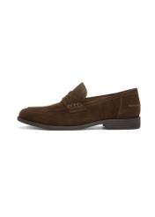 Men's dark brown leather moccasins BUTYM-0482-1H(W26), side product view on white background.