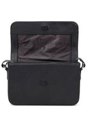 Women's black leather messenger bag TORES-1245-99(W26) - open product view on white background.