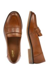 Women's leather moccasins in cognac color BUTYD-1067-1F(W26), product view from above on a white background.