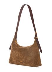 Women's suede handbag in camel color TORES-1303-1D(W26), diagonal product view on a white background.
