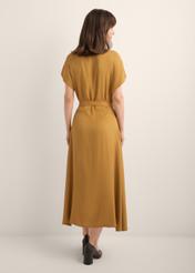 Mustard modal dress SUKDT-0287-2D(Z26), back view of the product on the model. Full body visible.