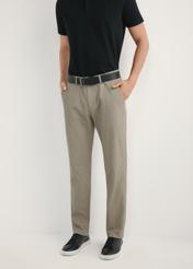 Men's dark beige trousers SPOMT-0121-1K(W26) - front view of the product, on a model, against a light background. Half of the silhouette visible.