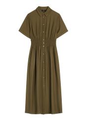 Khaki midi dress SUKDT-0257-8D(W26), front product view on white background.