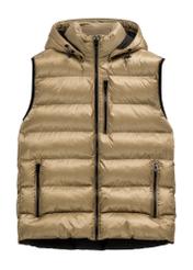 Sage men's quilted vest with hood KAMMT-0010-8F(Z26), front product view on white background.