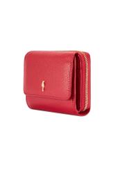 Small red leather women's wallet PORES-0802R-4B(W26), diagonal product view on white background.