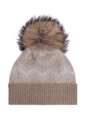 Beige women's winter hat with zircons CZADT-0187-81(Z24)-02