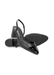 Black leather pumps with open heel BUTYD-1173-99(W26), diagonal product view on white background.