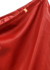 Red women's leather mini skirt SPCDS-0081-4B(W26), close-up of product detail on white background.
