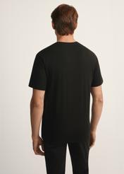Black men's T-shirt with print TSHMT-0132-99(Z25), product view from the back on the model, half of the silhouette visible.