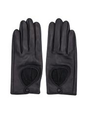 Black women's leather gloves REKDS-0113-99(Z26) - product view from above, on a white background.