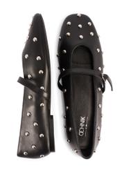 Women's black leather ballet flats with rhinestones BUTYD-1235-99(W26), product view from above on a white background.