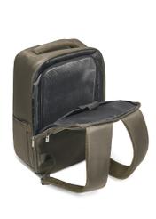 Khaki PLCMN-0014-8D(Z26) airplane backpack. Back view, diagonally open, on a white background.