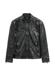 Men's black leather jacket KURMS-0397-99(W26) - front product view, on white background.