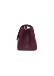 Classic women's leather handbag in burgundy color TORES-1371-4D(Z26), side view of the product on a white background.