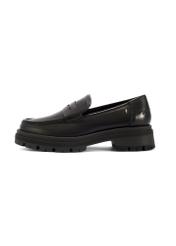 Women's black leather loafers BUTYD-1069-99(W26) - side product view, on a white background.