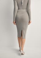 Silver women's ribbed skirt SPCDT-0113-91(Z25), back view of the product on the model. Half of the silhouette visible.