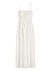 Linen white midi dress with straps SUKDT-0279-0B(W26), front product view on white background.
