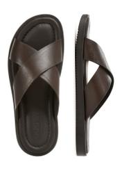 Dark brown leather men's flip-flops BUTYM-0536-1I(W26), product view from above on white background.