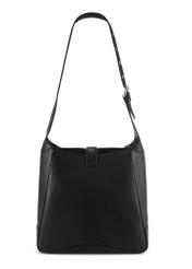Black medium leather shoulder bag TORES-1210-9I(W26), product view from the back on white background.
